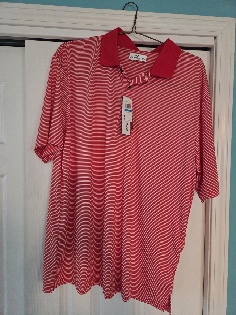 GrandSlam Men's Red and White Thin-Striped Polo Size XL *New With Tags*